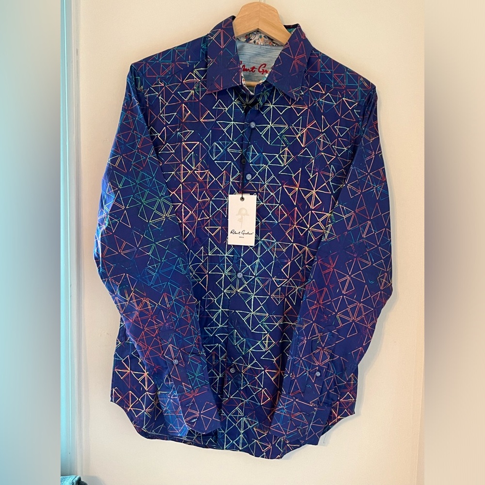 Purple with colored embroidered triangles